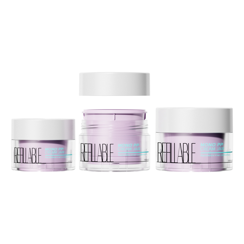 Refillable cream jars in 100ml, 150ml, and 200ml sizes