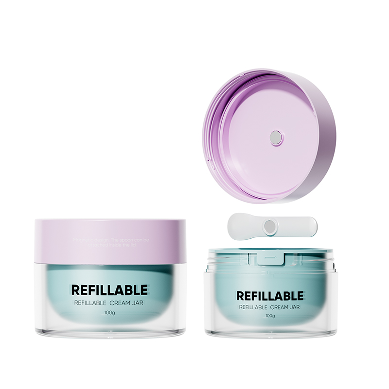 Magnetic refillable cream jar with replaceable inner container