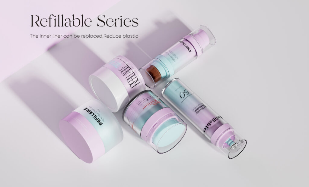 Four refillable cream jars in assorted designs and sizes