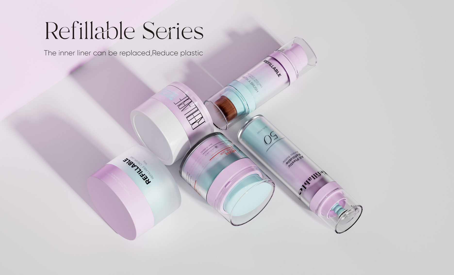 Four refillable cream jars in assorted designs and sizes