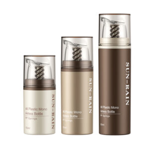 Mono PP airless bottles in 15ml, 30ml, and 50ml with round bottom and eco-friendly PP spring